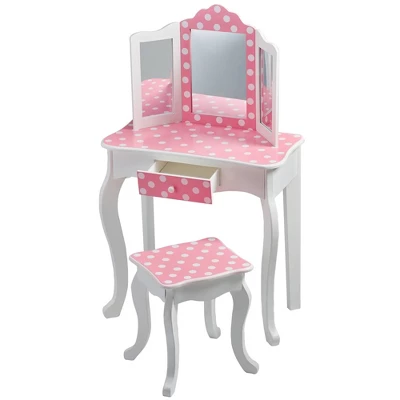 Polka Dot Fashion Prints Vanity Table & Stool Set Pink - Teamson Kids 6 Polka Dot Fashion Prints Vanity Table & Stool Set Pink - Teamson Kids - Image 4