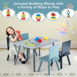 Costway 5 Piece Kids Wooden Activity Table And 4 Chairs Play Set Gift W/ Building Blocks -Child Furniture Shop GUEST 07ffa41a 0fbb 4514 a500 6ad2fe5a0cee