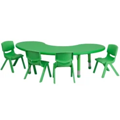 Flash Furniture 35"W X 65"L Half-Moon Plastic Height Adjustable Activity Table Set With 4 Chairs -Child Furniture Shop GUEST 08707f98 fdbb 4972 bd60 430f566c5834