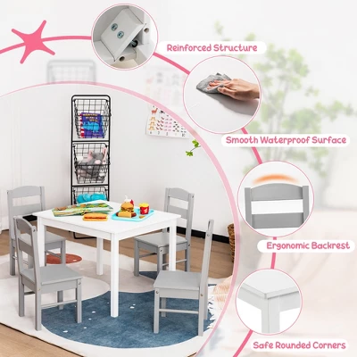 Costway Kids 5 Piece Table & Chair Set Wooden Children Activity Playroom Furniture Gift 11 Costway Kids 5 Piece Table & Chair Set Wooden Children Activity Playroom Furniture Gift - Image 9