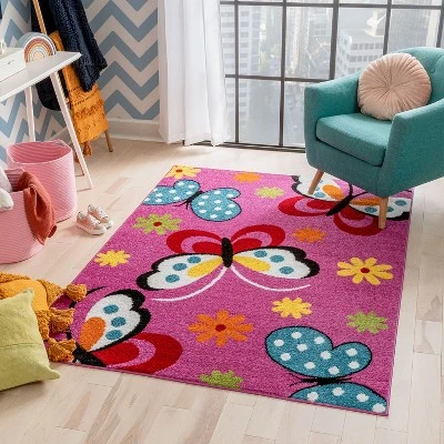 Well Woven Modern Daisy Butterflies Bright Kids Room Carpet Soft Durable Pink Area Rug 3 Well Woven Modern Daisy Butterflies Bright Kids Room Carpet Soft Durable Pink Area Rug