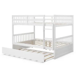 Costway Full Over Full Bunk Bed Platform Wood Bed W/ Trundle & Ladder Rail Brown/White -Child Furniture Shop GUEST 0a3d3ea6 93f6 45fc 9328 c9f6cc7e3ac7