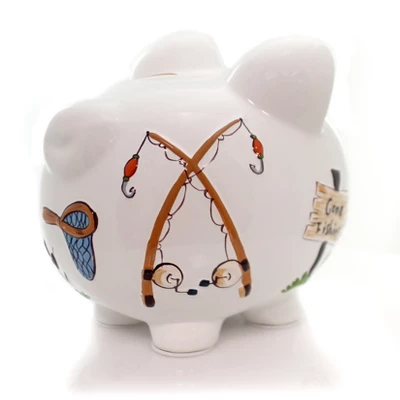 Bank Gone Fishing Pig Bank - One Bank 7.75 Inches - Net Rod Reel Save - 36870 - Ceramic - Multicolored 5 Bank Gone Fishing Pig Bank - One Bank 7.75 Inches - Net Rod Reel Save - 36870 - Ceramic - Multicolored - Image 3
