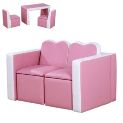 Qaba Kids Sofa Set 2-in-1 Multi-Functional Toddler Table Chair Set 2 Seat Couch Storage Box Soft Sturdy -Child Furniture Shop GUEST 16eec4b8 0836 41fc 9512 f7398b1087ff
