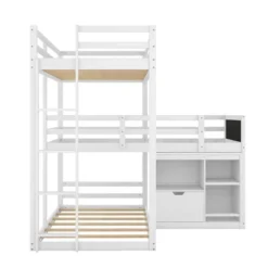 Twin Size L-shaped Wood Triple Bunk Bed With Storage Cabinet, Ladder And Blackboard-ModernLuxe -Child Furniture Shop GUEST 180ede9a 71fb 495e 88c0 dcaf1c5422e7