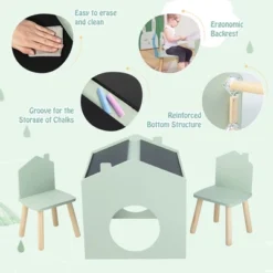 Costway 3 Piece Kids Wooden Table And Chair Set With Blackboard For Drawing Reading Green/Gray/White -Child Furniture Shop GUEST 1b701611 f2ae 46ea 9f2a 1cf29db19561