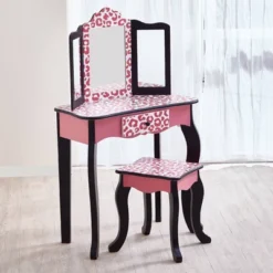 Fashion Leopard Prints Gisele Play Wooden Vanity Set Pink / Black - Teamson Kids