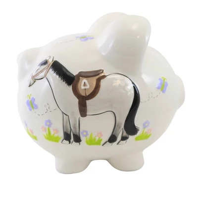 Bank Giddy Up Horse Piggy Bank - One Bank 7.5 Inches - Flowers Insects - 36913 - Ceramic - White 3 Bank Giddy Up Horse Piggy Bank - One Bank 7.5 Inches - Flowers Insects - 36913 - Ceramic - White