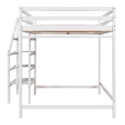 Full Size Loft Bed With Staircase And Safety Guardrails Gray/White-ModernLuxe 10 Full Size Loft Bed With Staircase And Safety Guardrails Gray/White-ModernLuxe - Image 8