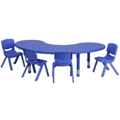 Flash Furniture 35"W X 65"L Half-Moon Plastic Height Adjustable Activity Table Set With 4 Chairs -Child Furniture Shop GUEST 28d95600 b9c4 4961 a3fa e9771a7ce748