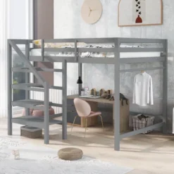 Full Size Loft Bed With Staircase And Safety Guardrails Gray/White-ModernLuxe 27 Full Size Loft Bed With Staircase And Safety Guardrails Gray/White-ModernLuxe -Child Furniture Shop GUEST 2b2c9b21 d7de 49f4 bdf6 88500c9e8c62