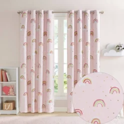 Natalie Rainbow With Metallic Printed Total Blackout Window Panel Pink - Mi Zone -Child Furniture Shop GUEST 2c358442 8974 4445 b74c f957db6e460b