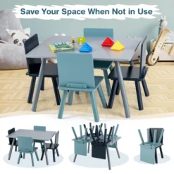 Costway 5 Piece Kids Wooden Activity Table And 4 Chairs Play Set Gift W/ Building Blocks -Child Furniture Shop GUEST 2d94490b 92d6 447b bc21 190846623851