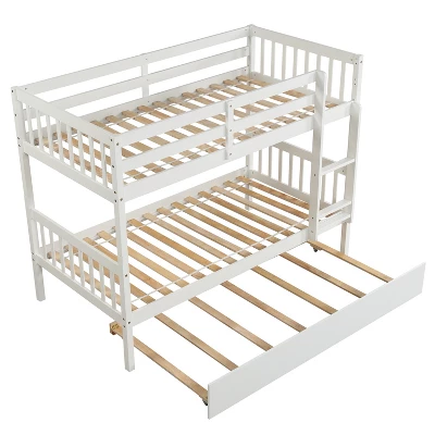 Twin Over Twin Wood Bunk Bed With Trundle, Safety Rail And Ladder-ModernLuxe 6 Twin Over Twin Wood Bunk Bed With Trundle, Safety Rail And Ladder-ModernLuxe - Image 4