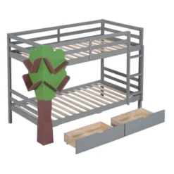 Twin-Over-Twin Bunk Bed With A Tree Decor And Two Storage Drawers-ModernLuxe -Child Furniture Shop GUEST 2fd025cd 7d2d 4e0e 9a5d b0fb7936473e