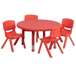 Flash Furniture 33" Round Plastic Height Adjustable Activity Table Set With 4 Chairs -Child Furniture Shop GUEST 3375d801 80e4 4a3c ba6d 0041d96b7cbc