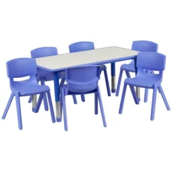 Flash Furniture 23.625"W X 47.25"L Rectangular Plastic Height Adjustable Activity Table Set With 6 Chairs -Child Furniture Shop GUEST 36dddfc5 83fc 49ff a5f5 3bd9cf55b030