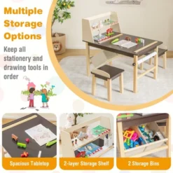 Costway Kids Art Table & Chairs Set Wooden Drawing Desk With Paper Roll Storage Shelf Bins -Child Furniture Shop GUEST 36e28d7a 74e6 4a62 82ac fa2cc1677b65