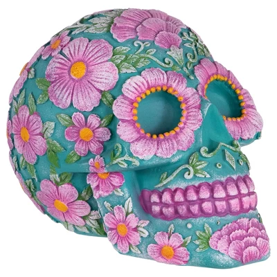 Northlight 7.75" Blue And Pink Day Of The Dead Skull Coin Bank 5 Northlight 7.75" Blue And Pink Day Of The Dead Skull Coin Bank - Image 3