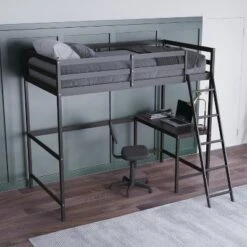 Emma And Oliver Twin Wood Loft Bed Frame With Protective Guardrails And Integrated Desk And Ladder For Use With Any 6-8" Thick Mattress -Child Furniture Shop GUEST 3b510eed ba3a 4dd1 a733 1cba89295d1f