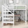Full Size Loft Bed With Staircase And Safety Guardrails Gray/White-ModernLuxe