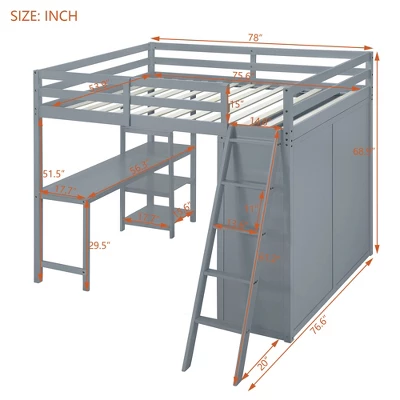 Full/ Twin Size Loft Bed With Wardrobe, Desk And Shelves-ModernLuxe 4 Full/ Twin Size Loft Bed With Wardrobe, Desk And Shelves-ModernLuxe - Image 2