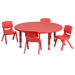 Flash Furniture 45" Round Plastic Height Adjustable Activity Table Set With 4 Chairs -Child Furniture Shop GUEST 460b6e5d b99d 437c 806d 0836284f2fa0