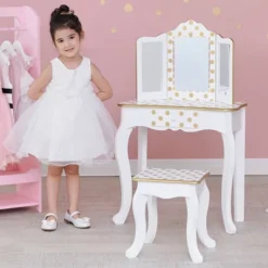 Fashion Polka Dot Gisele Play Vanity Set With Led Mirror White/Gold - Teamson Kids -Child Furniture Shop GUEST 47d4c37d 94d8 4596 b31a 9cc32422096d