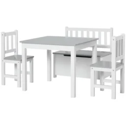 Qaba 4-Piece Kids Table Set With 2 Wooden Chairs, 1 Storage Bench, And Interesting Modern Design -Child Furniture Shop GUEST 4a25cfbe 61ff 4534 aa83 ccd0dd1a2c63