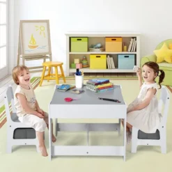 Costway Kids Table Chairs Set With Storage Boxes Blackboard Whiteboard Drawing GreyNature -Child Furniture Shop GUEST 4aa7145d cfbf 4a0b 988e beda2a38d80d