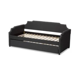 Twin Ally Fabric Upholstered Sofa Daybed With Roll Out Trundle Guest Bed Dark Gray - Baxton Studio -Child Furniture Shop GUEST 4fa05104 5c62 4ae9 a9fd 002cb62ffd10