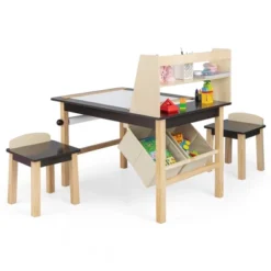 Costway Kids Art Table & Chairs Set Wooden Drawing Desk With Paper Roll Storage Shelf Bins -Child Furniture Shop GUEST 51079fed 6758 4d63 90d6 57d5b881bbb7