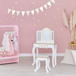 Fashion Polka Dot Gisele Play Vanity Set With Led Mirror White/Gold - Teamson Kids -Child Furniture Shop GUEST 5126d27d 9eae 4c46 b917 63a03d288f13
