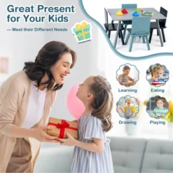 Costway 5 Piece Kids Wooden Activity Table And 4 Chairs Play Set Gift W/ Building Blocks -Child Furniture Shop GUEST 5553ecdf 7cc2 4f13 87e7 4c60a32e479e