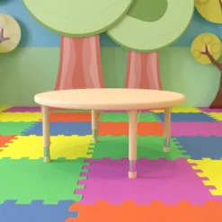 Child Furniture Shop 3 Emma And Oliver 45" Round Natural Plastic Height Adjustable Activity Table - School Table For 4