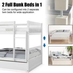 Costway Full Over Full Bunk Bed Platform Wood Bed W/ Trundle & Ladder Rail Brown/White -Child Furniture Shop GUEST 5737e5cb 2ad0 4a5b b07a bb72fb10f822