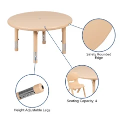 Flash Furniture 33" Round Plastic Height Adjustable Activity Table Set With 4 Chairs -Child Furniture Shop GUEST 5bc17af0 1c3b 47fd 8f8a 21ad35aa3555