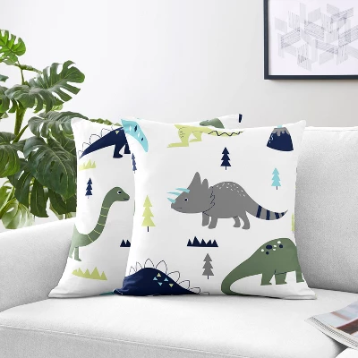 Blue & Green Mod Dinosaur Throw Pillow - Sweet Jojo Designs 3 Blue & Green Mod Dinosaur Throw Pillow - Sweet Jojo Designs