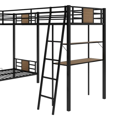 L-Shaped Twin Over Twin Bunk Bed With Twin Size Loft Bed With Desk And Shelf , Brown - ModernLuxe 11 L-Shaped Twin Over Twin Bunk Bed With Twin Size Loft Bed With Desk And Shelf , Brown - ModernLuxe - Image 9