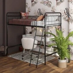 Twin Kaila Metal Loft Bed Black - Room & Joy
