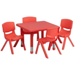 Emma And Oliver 24" Square Plastic Height Adjustable Activity Table Set With 4 Chairs -Child Furniture Shop GUEST 621fdb43 42e4 40c7 a0c5 89c5b6471905
