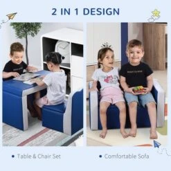 Qaba Kids Sofa Set 2-in-1 Multi-Functional Toddler Table Chair Set 2 Seat Couch Storage Box Soft Sturdy -Child Furniture Shop GUEST 6346659c 0087 4c41 bfbf 947641c448a8