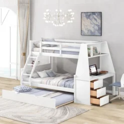 Twin Over Full Bunk Bed With Trundle, Built-in Desk, Three Storage Drawers And Shelf-ModernLuxe -Child Furniture Shop GUEST 63aede89 7f14 49ae ba7e 93320d265ce0