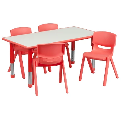 Flash Furniture 23.625"W X 47.25"L Rectangular Plastic Height Adjustable Activity Table Set With 4 Chairs 13 Flash Furniture 23.625"W X 47.25"L Rectangular Plastic Height Adjustable Activity Table Set With 4 Chairs - Image 11
