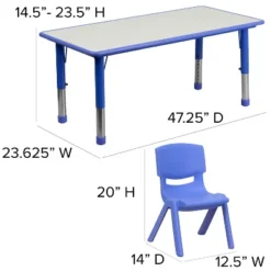 Flash Furniture 23.625"W X 47.25"L Rectangular Plastic Height Adjustable Activity Table Set With 6 Chairs -Child Furniture Shop GUEST 68c5d6f3 0e36 4119 b9ad e2a9ebcad48c