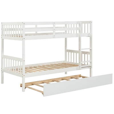 Twin Over Twin Wood Bunk Bed With Trundle, Safety Rail And Ladder-ModernLuxe 7 Twin Over Twin Wood Bunk Bed With Trundle, Safety Rail And Ladder-ModernLuxe - Image 5