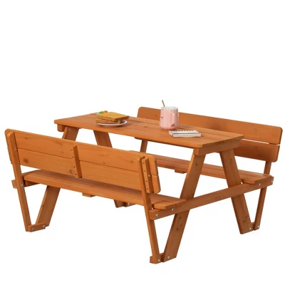 Gardenised Wooden Kids Picnic Table Bench With Backrest, Outdoor Children's Backyard Table, Crafting, Dining, And Playtime Patio Table 10 Gardenised Wooden Kids Picnic Table Bench With Backrest, Outdoor Children's Backyard Table, Crafting, Dining, And Playtime Patio Table - Image 8
