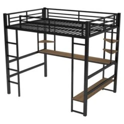 Full Size Metal Loft Bed With Long Desk And Shelves, Black - ModernLuxe -Child Furniture Shop GUEST 71749765 f51a 428f b414 8f72d4dac0ee