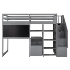 Twin Size Wood Loft Bed With Pullable Desk, Storage Shelves,Staircase And Blackboard-ModernLuxe -Child Furniture Shop GUEST 71e38a07 b16f 4dd2 9a09 9d6a33689876