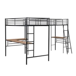 Metal Twin Size Loft Bed With Two Built-in Desks, Black - ModernLuxe -Child Furniture Shop GUEST 766d25de aa5a 4f4a b386 0aba854b99b4
